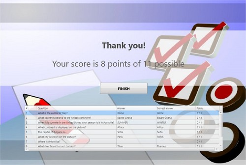 Quiz results are displayed on a student computer